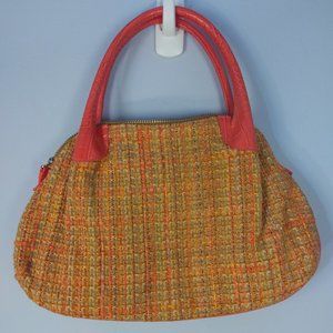 Vintage Y2K Tweed Small Baguette Bag Purse Coral Pink Tan Top Handles Retro